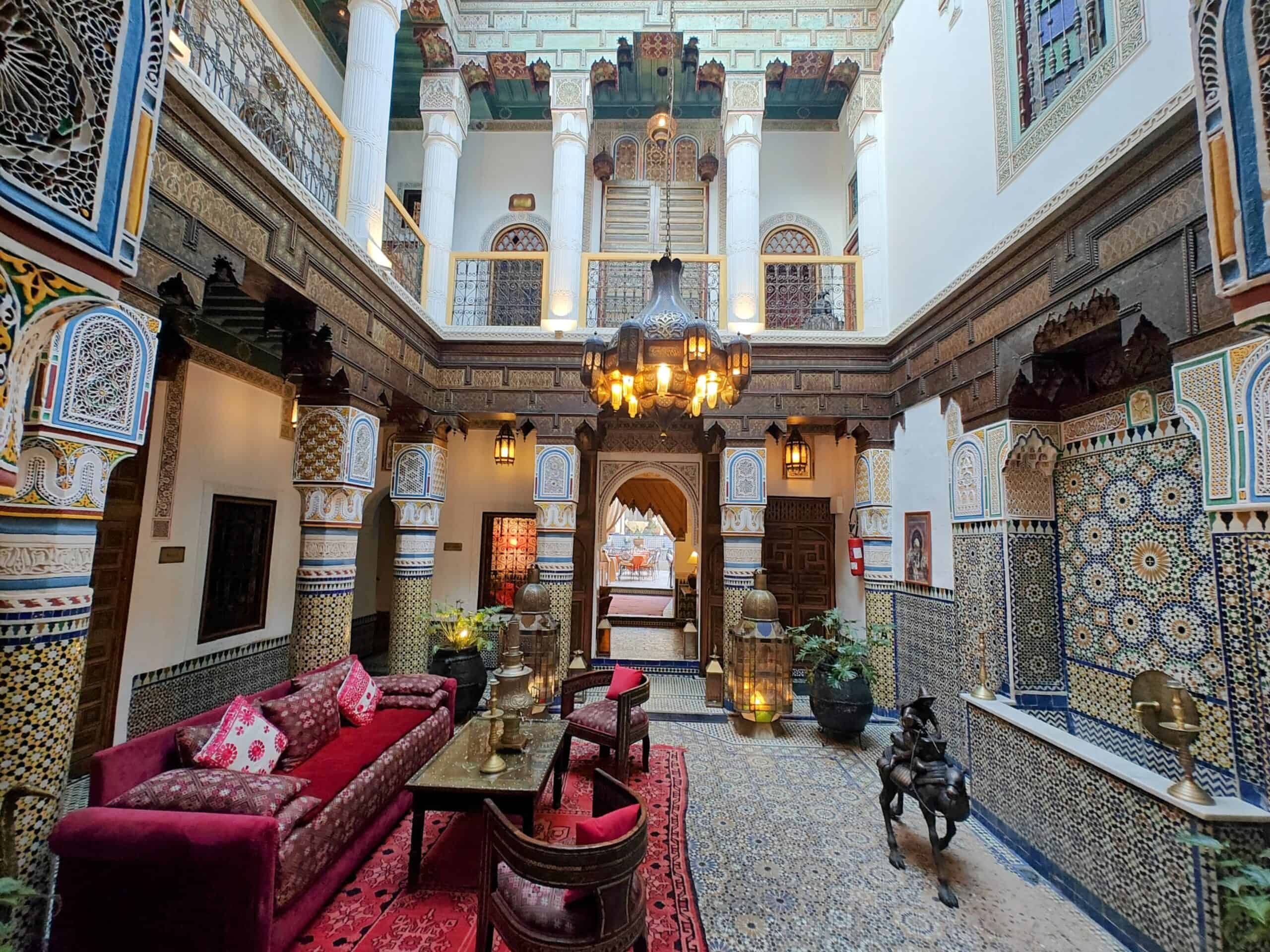 Riad Palais Sebban's beautiful courtyards make it a contender for your stay in this Marrakesh itinerary